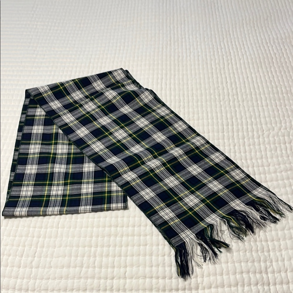 Vintage Lochcarron Scotland 100% Wool Green Blue Plaid Tartan Gordon Dress Scarf